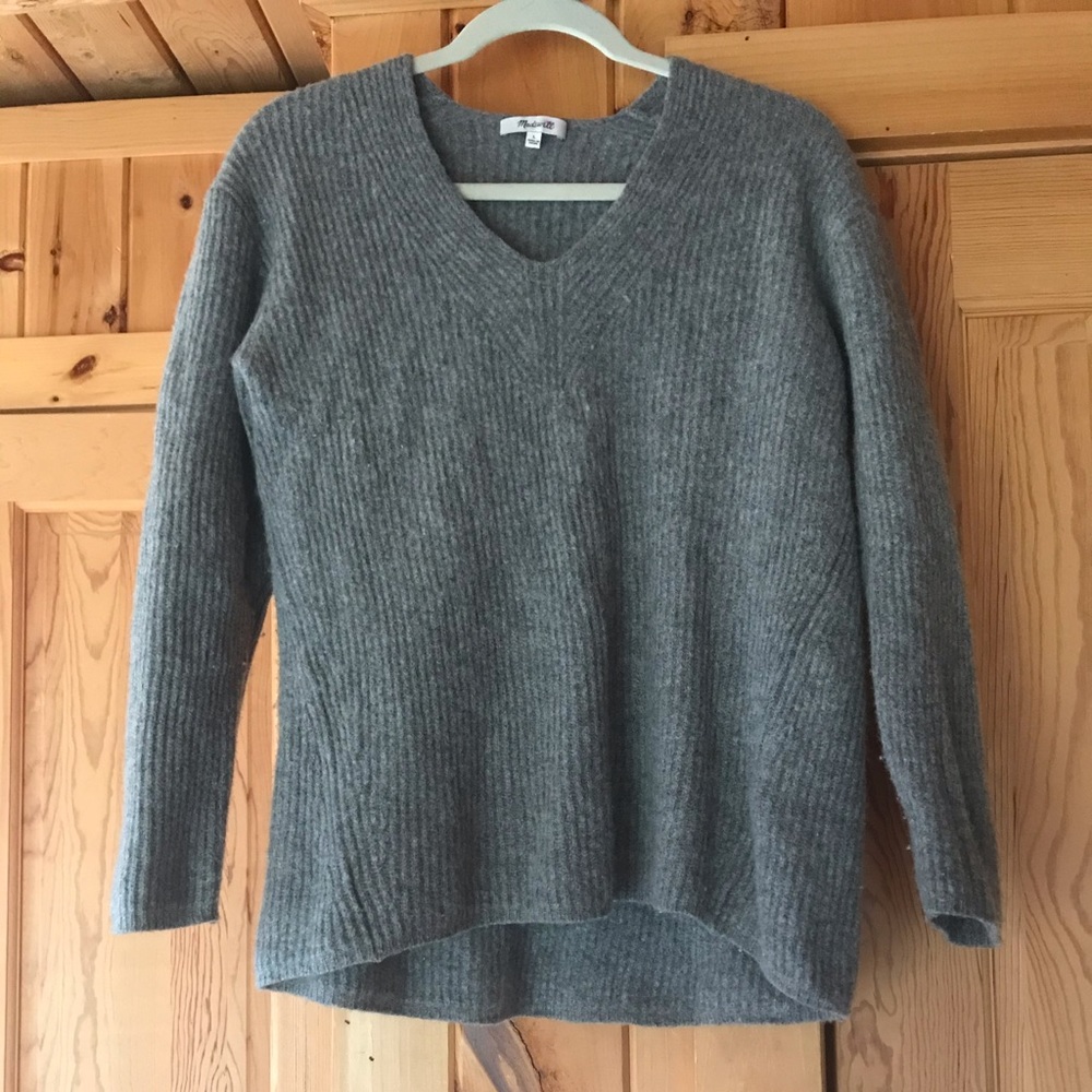 Madewell Grey Merino Wool V-Neck Sweater